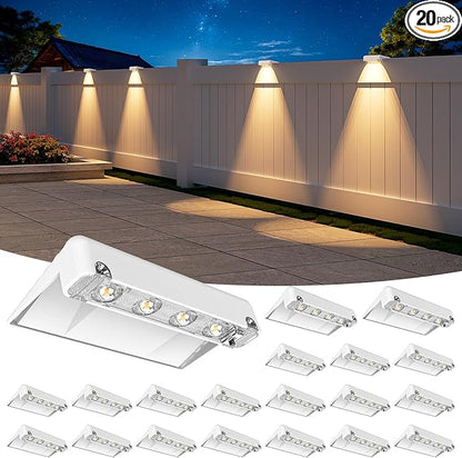 NIORSUN Solar Fence Lights Outdoor 20 Pack, IP65 Waterproof Large Size LED Solar Deck Lights with Lenses, Auto ON Off Warm White Step Lights for Outside, Patio, Fence, Yard and Railing Decor (White)