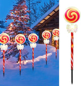 Solar Christmas Candy Cane Path Lollipop Lights-Outdoor Solar Powered 1 Panel with 5 LED Lights Pathway Landscape | Lumora