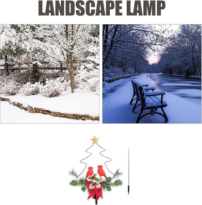 Uonlytech Solar Xmas Tree Path Light with Red Bird Led, Solar-Powered Outdoor Lawn Stake Lamp for Christmas Garden and Courtyard Decoration