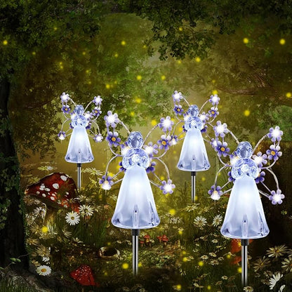 Solar Garden Lights, Fairy Angel Solar Powered Fairy Waterproof Light, 2pcs LED Outdoor Decorative Light, Pathway Lights for Cemetery Grave Memorial Garden Yard Lawn Sympathy Gifts (Purple - 2PCS)