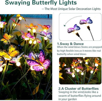 Solar Butterfly Lights Outdoor Waterproof - Garden Decor with 8 LED Solar Powered Butterfly String Lights, Weather-Resistant for Yard, Patio, Lawn (Color, 4 Packs)