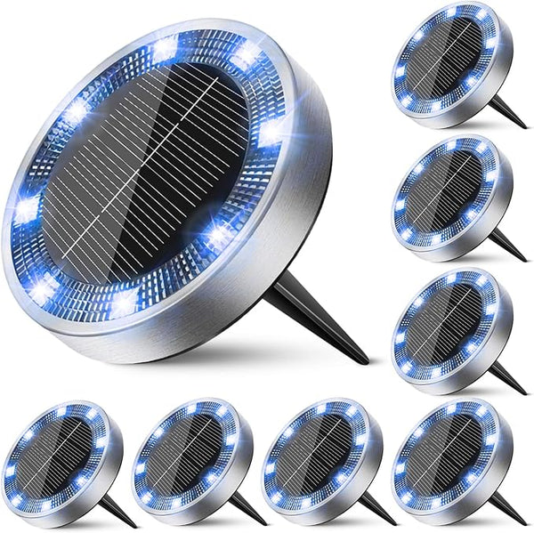 Peasur Mini Solar Ground Lights Outdoor, 8 Pack Flat Solar Powered Disc Lights, IP68 Waterproof, Anti-Rust | Lumora