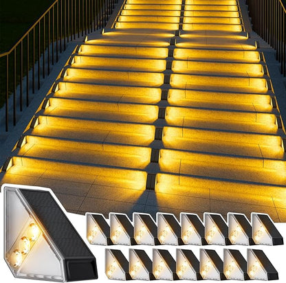 JSOT Solar Step Stair Lights Outdoor Waterproof for Yard Lighting Decor, 16 Pack Solar Powered Deck Fence Lights Outside, Solar Garden Light for Backyard, Front Porch Step, Balcony, Wall, Patio