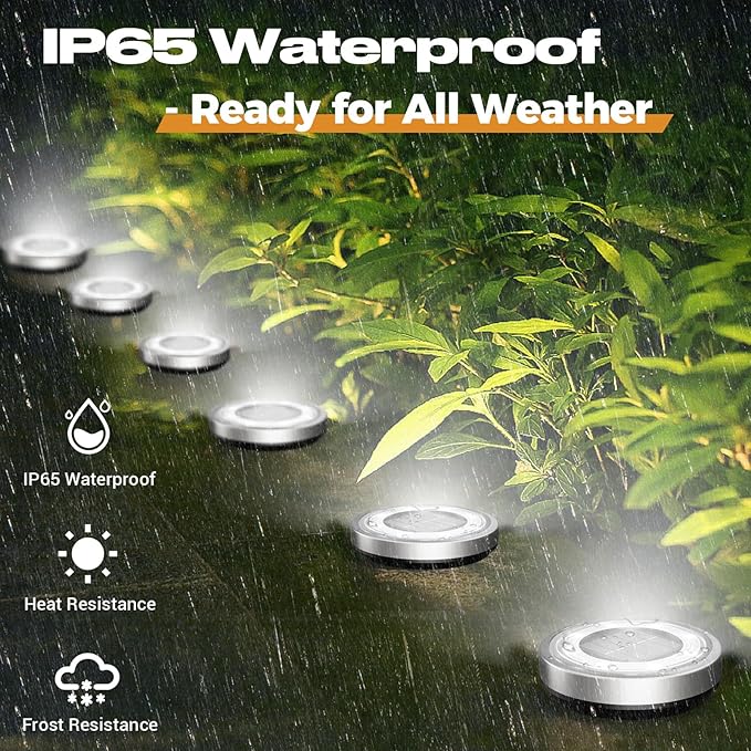 Solar Ground Lights,12 Pack Flat Solar Lights Outdoor Waterproof, Bright LED Solar Disc Lights, 6000K Cool White | Lumora