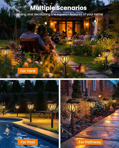 Solar Lights Outdoor Garden 6 Pack LED Garden Waterproof Solar Powered Pathway Lights for Yard Patio Landscape Walkway Path (Flickering Flame)