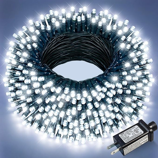 100FT 300 LED Christmas Lights Outdoor, White Christmas Tree Lights with 8 Modes Waterproof, Plug in Connectable | Lumora
