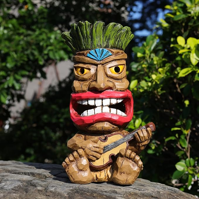 Solar Tiki Statue Outdoor Decor-Garden Guitar Tiki Statues-Tiki Bar Decorations for Outdoor Patio Yard Lawn Balcony | Lumora