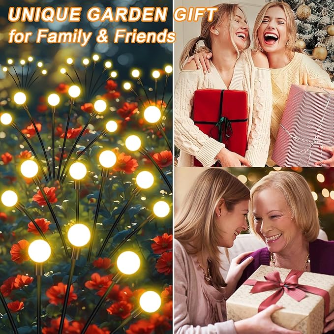 Solar Garden Lights Outdoor, 8 Pack Solar Firefly Lights, Starburst Swaying Lights, Waterproof Garden Decor for Yard Patio Pathway Lawn, Gardening Gifts for Women, White, 8pack6touYBD