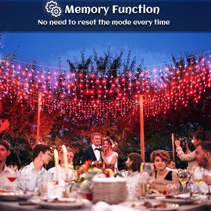 33ft Icicle Lights for Outside, Red Christmas Lights Outdoor Waterproof for House, 400 LED Twinkle Tree Lights with 75 Drops Clear Wire Short Curtain Light for Room Home Wall Indoor Decorations