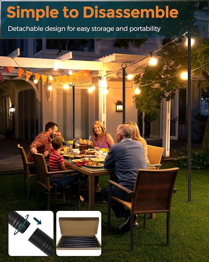 LAND·VOI Metal String Light Poles for Outside Hanging - Backyard, Garden, Patio, 4 Pack Lighting Stand with | Lumora