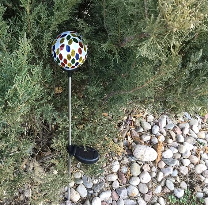 Solar Colorful Water Drop Mosaic Glass Ball Light, Garden Decor Landscape Globe Stake Multi-Color Color Change Yard LED Lamp Light, 3.5 inch, Blue