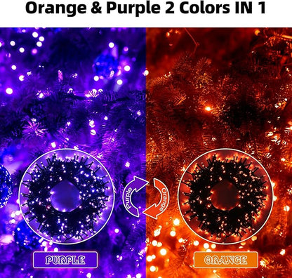 Orange Purple Halloween Lights Outdoor Indoor, 108FT 300 LED 2 Colors in 1 Christmas Lights, Fairy Lights, END to END Connect, Waterproof Halloween Decorations Decor Timer Remote (100% UL)