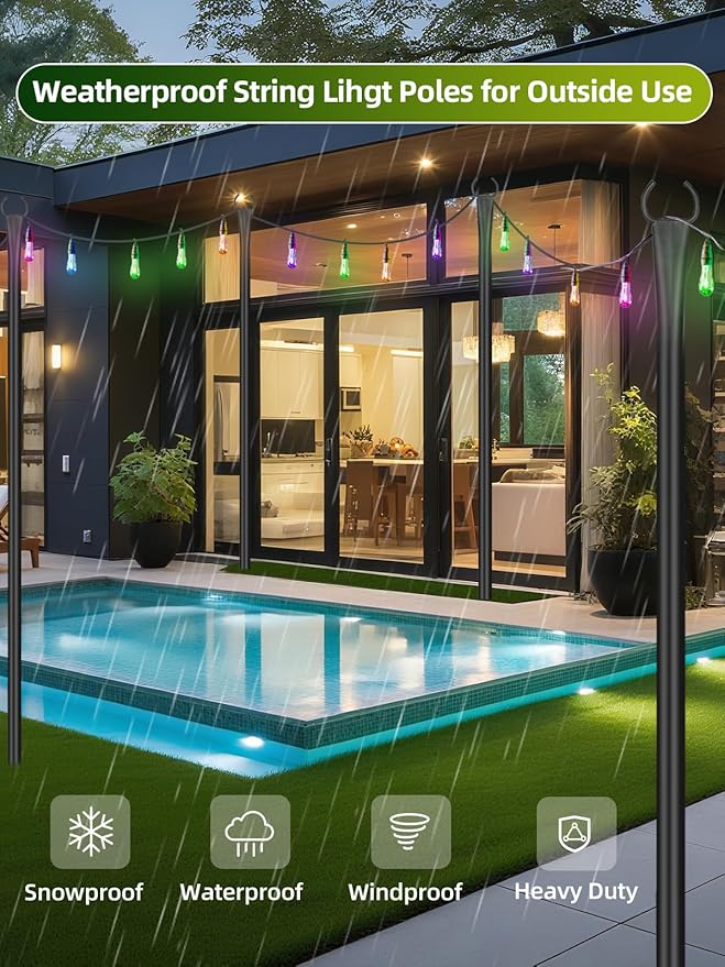 String Light Poles for Outside 4 Pack, 10ft Metal Outdoor String Light Poles for Deck - Ideal for Patio, Garden | Lumora