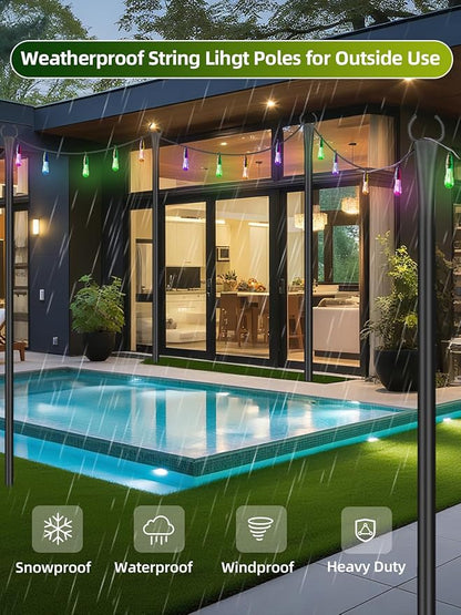 String Light Poles for Outside 4 Pack, 10ft Metal Outdoor String Light Poles for Deck - Ideal for Patio, Garden, Yard, Front Porch Decorations, Black