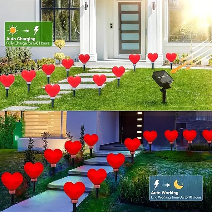 4 Pack Solar Red Heart Stake Lights for Valentines Day Decor, Outdoor Waterproof Heart Shaped Light for Garden Pathway Flowerbed Cemetery Grave Porch Walkway (Red)