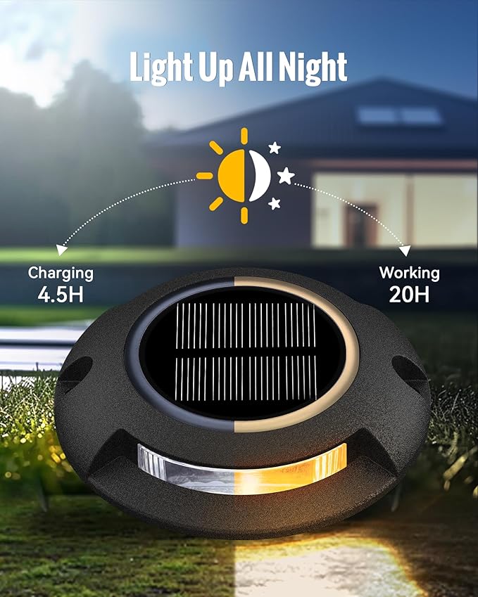 Solar Deck Dock Walkway Decorative Lights Outdoor Waterproof 12 Pack, 2 Colors in 1 Double-Sided LED Solar Driveway Lights for Road Marker Stair Pathway Patio Yard, Black