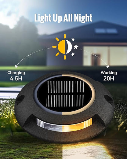 Solar Deck Dock Walkway Decorative Lights Outdoor Waterproof 12 Pack, 2 Colors in 1 Double-Sided LED Solar Driveway Lights for Road Marker Stair Pathway Patio Yard, Black