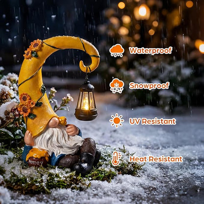 Lavezee Garden Gnomes Outdoor, Funny Gnome Statue with Solar Lantern for Yard, Patio, Lawn Graden Decor, Relaxing Gnome Gifts for Grandma Mom Women