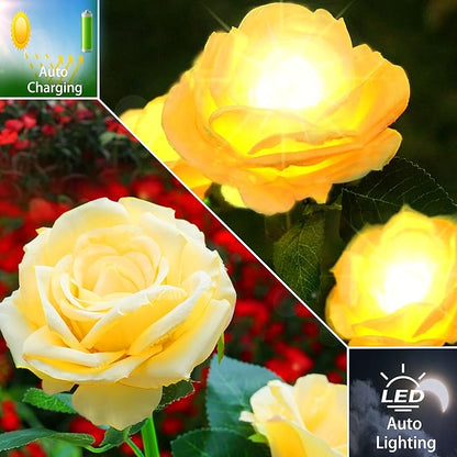 Solar Flowers Garden Lights Outdoor Waterproof [Updated] 2 Packs 10 Yellow Roses Solar Decorative Stake Lights for Patio Pathway Yard Lawn Decor