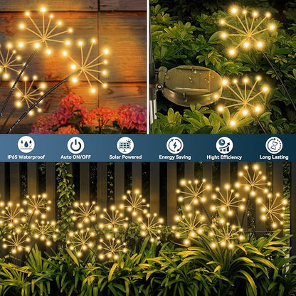 Solar Garden Lights 4 Pack Waterproof Swaying Starburst Light Solar Outdoor Lights for Yard Patio Walkway Pathway Party Wedding Decoration, Unique Gifts for Women, Warm White