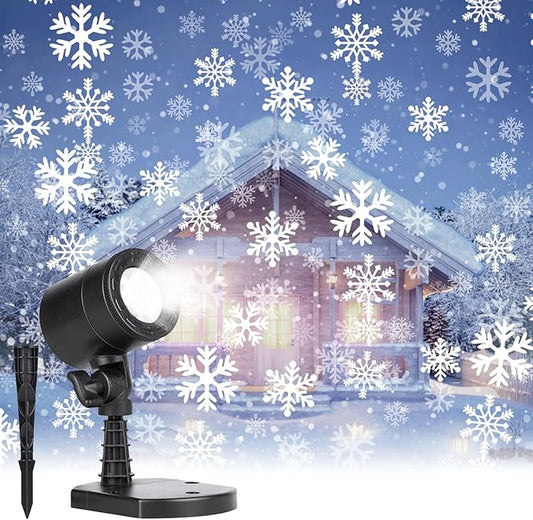 Christmas Snowflake Projector Lights Outdoor LED Snowfall Projection Landscape Lighting Waterproof Plug in Moving Effect Wall Mountable Snow Lights for Indoor Xmas Holiday Home Party New Year Show