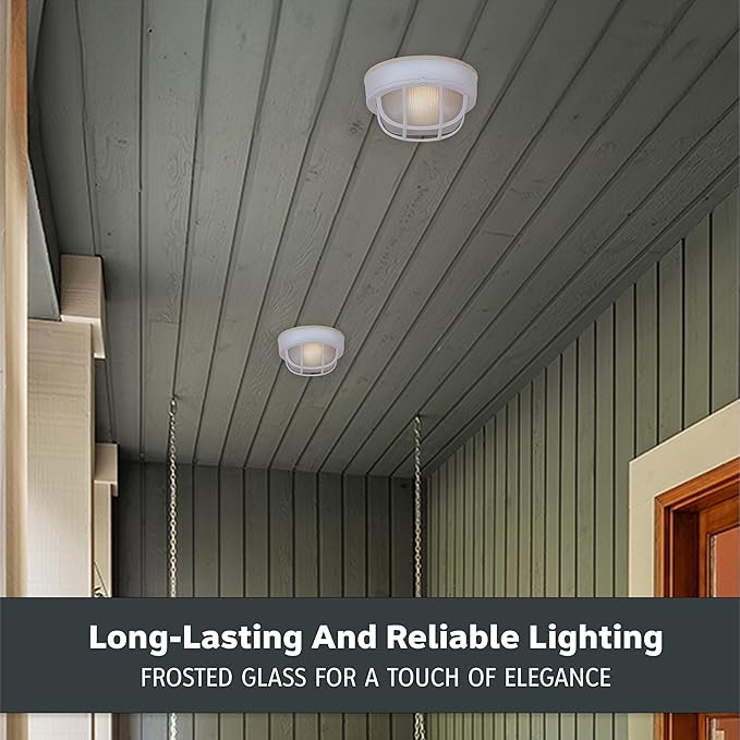 Designers Fountain Outdoor Ceiling Light, 7 Inch Oval Bulkhead Lighting Fixture with Cage Guard, Porch or Patio | Lumora