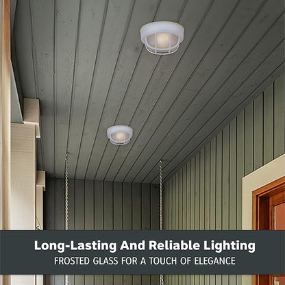 Designers Fountain Outdoor Ceiling Light, 7 Inch Oval Bulkhead Lighting Fixture with Cage Guard, Porch or Patio Ceiling Mount Sconce, White, 2073-WH