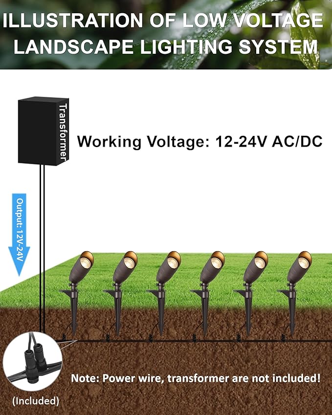 Low Voltage Spot Lights Outdoor, 7W LED 12V Wired Bronze Landscape Spot Lights for Palm Tree House Yard Garden, Uplighting Outdoor IP65 Waterproof, 60° Beam Angle, 5 Color Temperature, 6PK