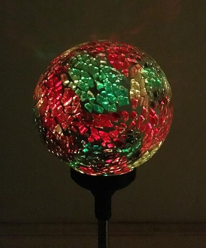 Colorful Ball Solar Lights (#Whitem003R), Solar Power Multi-Color Color Changing LED Mosaic Crackle Glass Ball Decorative Garden Yard Light Stake Lamp