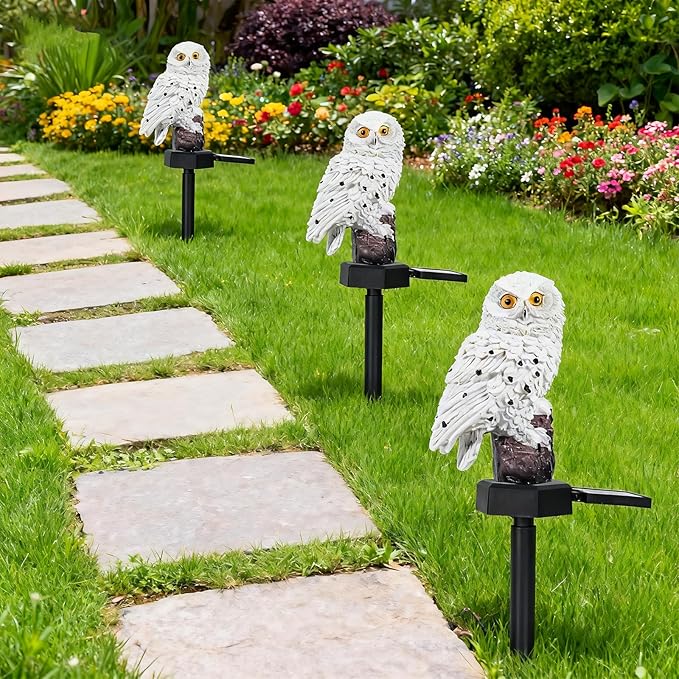 2 Pack Solar Powered Owl LED Garden Lights - Waterproof Resin Decor Stake, Owl Decor Outdoor Garden Patio Lawn Yard Pathway Decoration - White