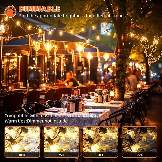Kawaya 200FT Outdoor String Lights - LED Waterproof Patio Light for Outside with 100+4 G40 Globe Blubs | Lumora