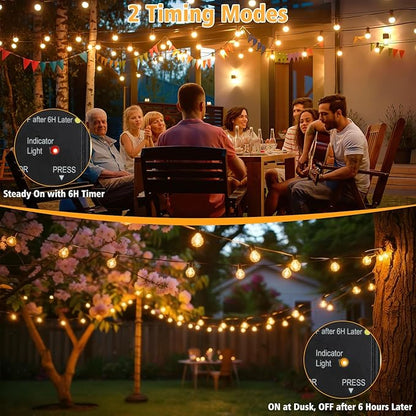 G40 LED Outdoor String Lights, 50FT LED Patio Lights with Light Sensor Timer, 27 Shatterproof Globe Bulbs(2 Spare), Waterproof Connectable Hanging Lights for Backyard Porch Balcony Decor