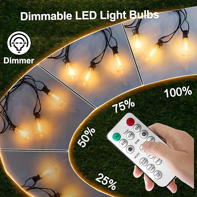 120FT Solar String Lights Outdoor Waterproof with Remote Control Solar Patio Lights 30+2 shatterproof LED ST38 | Lumora