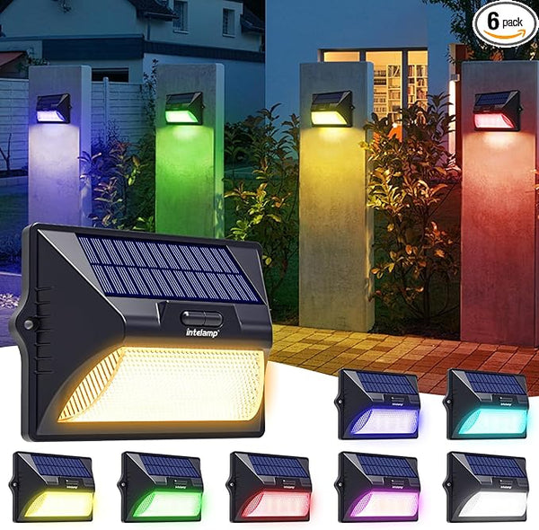 intelamp Solar Fence Lights Outdoor, 6 Packs 9 Colors & RGB Color Changing Deck Lights Waterproof, Solar Powered | Lumora