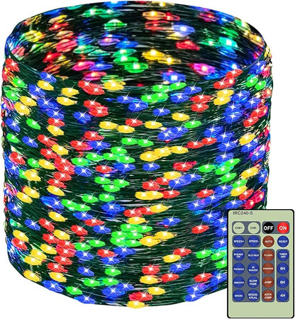 Decute 500LED 164FT Fairy String Lights Christmas Lights Green Copper Wire with Remote, Firefly Starry Light for DIY Christmas Tree Costume Wedding Party Table Centerpiece Decor Multicolor