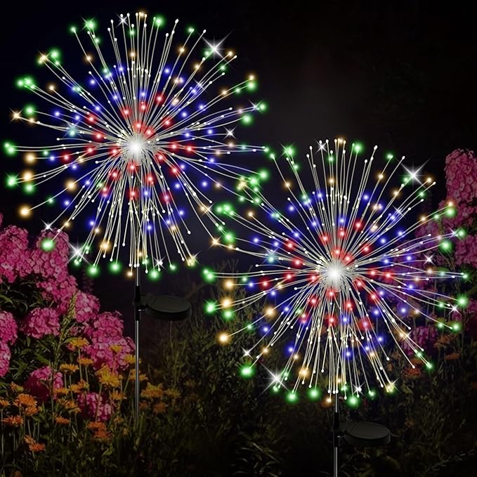 ALSO GO Solar Garden Lights Outdoor Waterproof, 2 Pack 240 LED Solar Firework Lights, Decorative Garden Décor Outside for Flowerbed Pathway Party Christmas Decoration, Multicolor