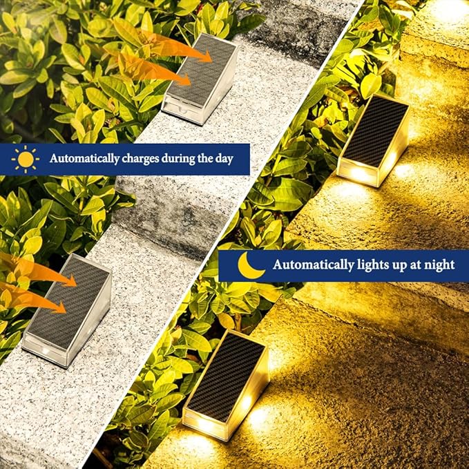 4 Pack Solar Stair Lights, 11 Lighting Modes, Waterproof IP65, Outdoor Step Lights for Porch, Patio, Wall, Walkway, Garden, Deck