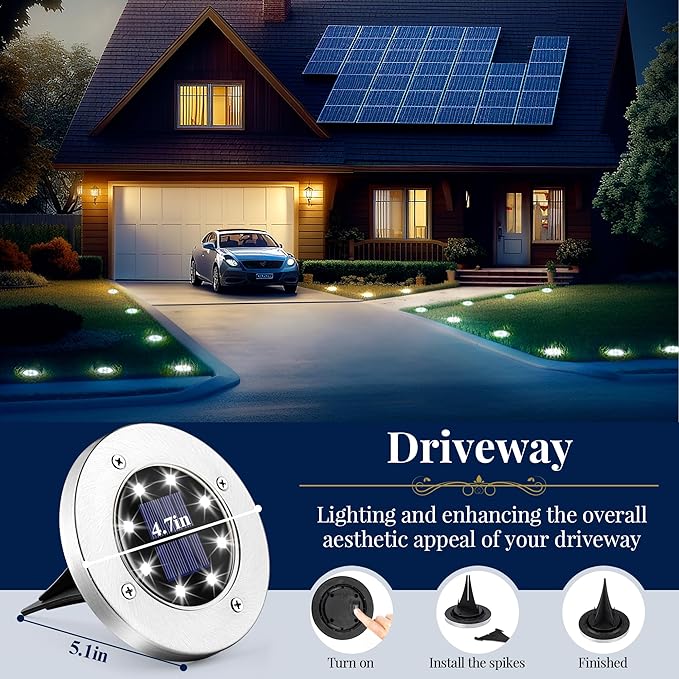SOLPEX Solar Ground Lights, 16 Pack Solar Lights Outdoor Waterproof, 8 LED Solar Powered Landscape Lighting for | Lumora