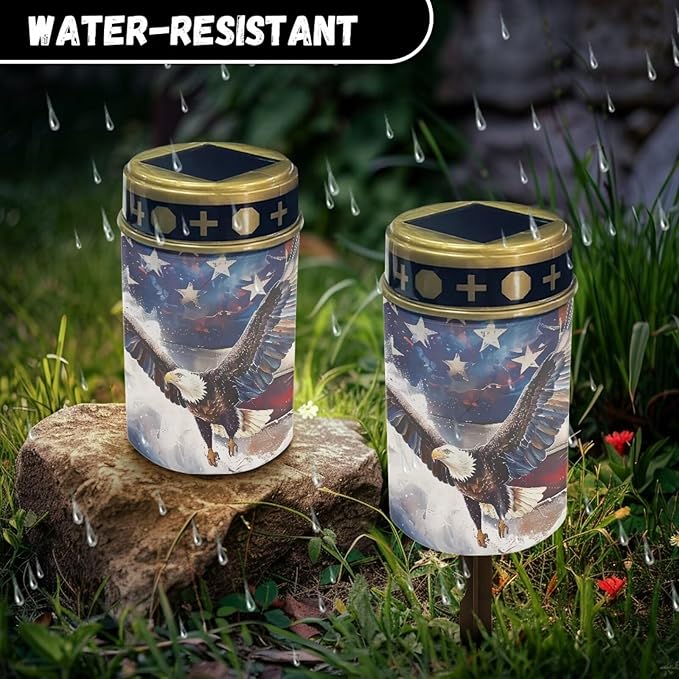 American Flag Eagle Cemetery Cross Solar Lights Solar Light Outdoor for Cemetery, LED Waterproof Solar Lights for Garden, Balcony, Yard, Memorial Gifts