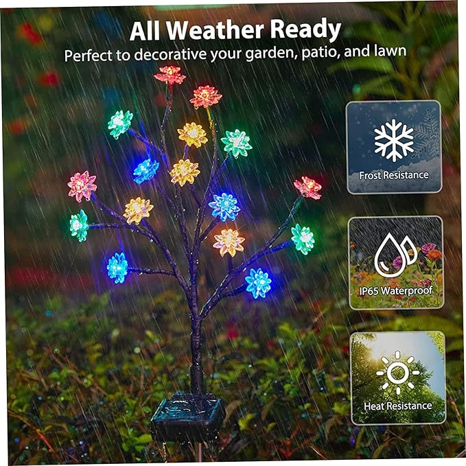 Solar Flower Stake Lamps, 66cm/26inch Solar LED Cherry Blossom Garden Lights, Waterproof Colorful Landscape Lights, Garden Decorative Lamp for Yard Patio Pathway (4pcs)