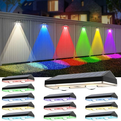 Solar Fence Lights ,RGB & Warm White & 6 Colors Bright Lens LED Dusk to Dawn Deck Light, Fence Solar Lights Outdoor Waterproof, Solar Outdoor Lights for Backyard/Railing/Wall/Step/Patio/Pool (16Pack)