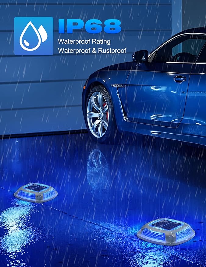 VOLISUN Solar Driveway Lights 12 Pack Waterproof Dock & Deck Marker Lights,2-in-1 Blue & White LED,IP67 Wireless | Lumora