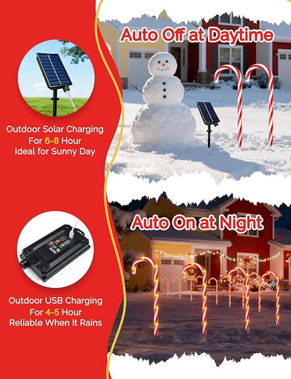 COOLWUFAN 24 Pack Solar Christmas Candy Cane Lights Outdoor Decorations, Christmas Pathway Lights with 168 Warm Lights, Waterproof Xmas Decor Marker Lights for Yard, Garden, Walkway, Lawn