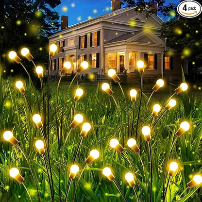OZS 4 Pack Total 32 LED Solar Garden Lights Fairy Outdoor - Solar Firefly Lights Outdoor, Sway by Wind, Waterproof for Garden Patio Pathway Fairy Decoration (Warm White)