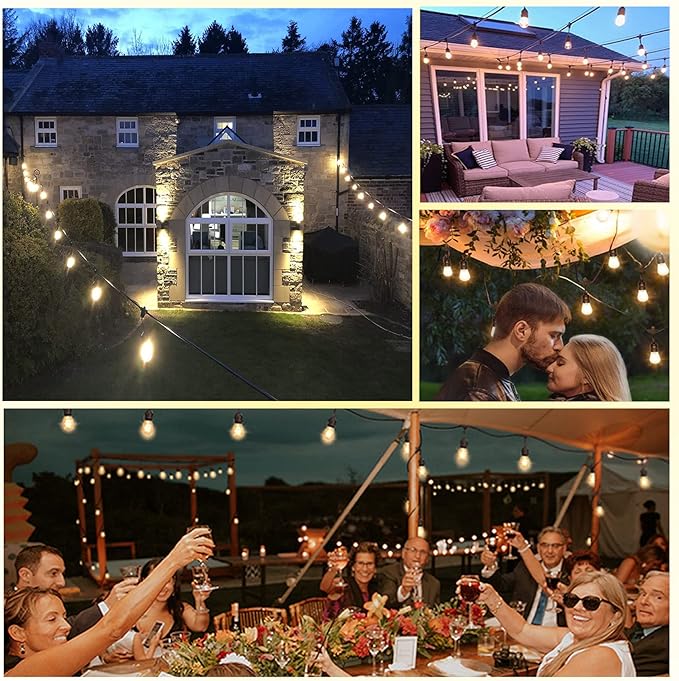 48FT Outdoor String Lights LED Heavy-Duty Waterproof Patio Lights with 16 Shatterproof Plastic 2200K Warm White | Lumora