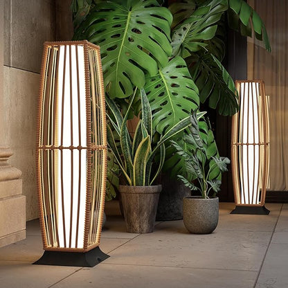 Grand patio 2-Piece Outdoor Floor Lamp Solar Powered Lantern Waterproof Wicker Boho Deck Lights for Garden Porch Decor, Large Taurus