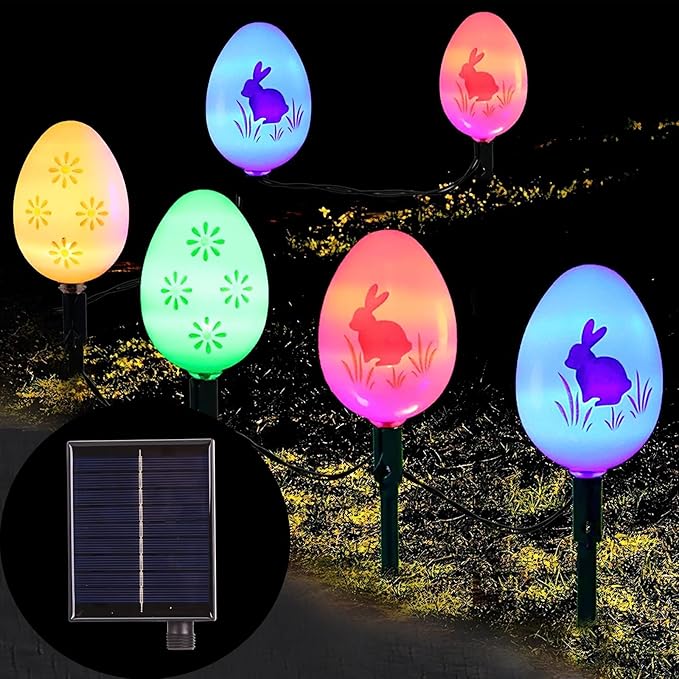 20 Packs Easter Eggs Decor String Lights, 8 Modes Colorful Easter Solar Light Outdoor, Waterproof Stake Egg Pathway Light for Garden Patio Lawn Yard