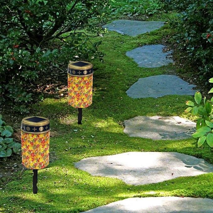 Fall Leaves Solar Lights for Garden Outdoor Solar Powered Lights Waterproof Solar Lights Outside Solar Garden Lights Yard Pathway Maple Leaves Print Solar Light