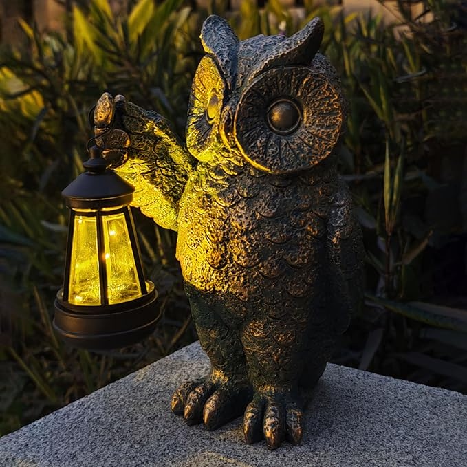 Garden Statues Outdoor, owl Figurines Decorated with Solar Lights, Unique Christmas Birthday Gifts for Moms | Lumora