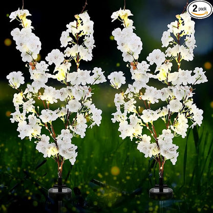 VIHOSE 2 Pack Spring Flowers Solar Stake Lights Outdoor Decor Waterproof Artificial Cherry Solar Lights for Outdoor Garden Yard Pathway Home Wedding Decor